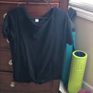 Black cotton tee with tie at bottom